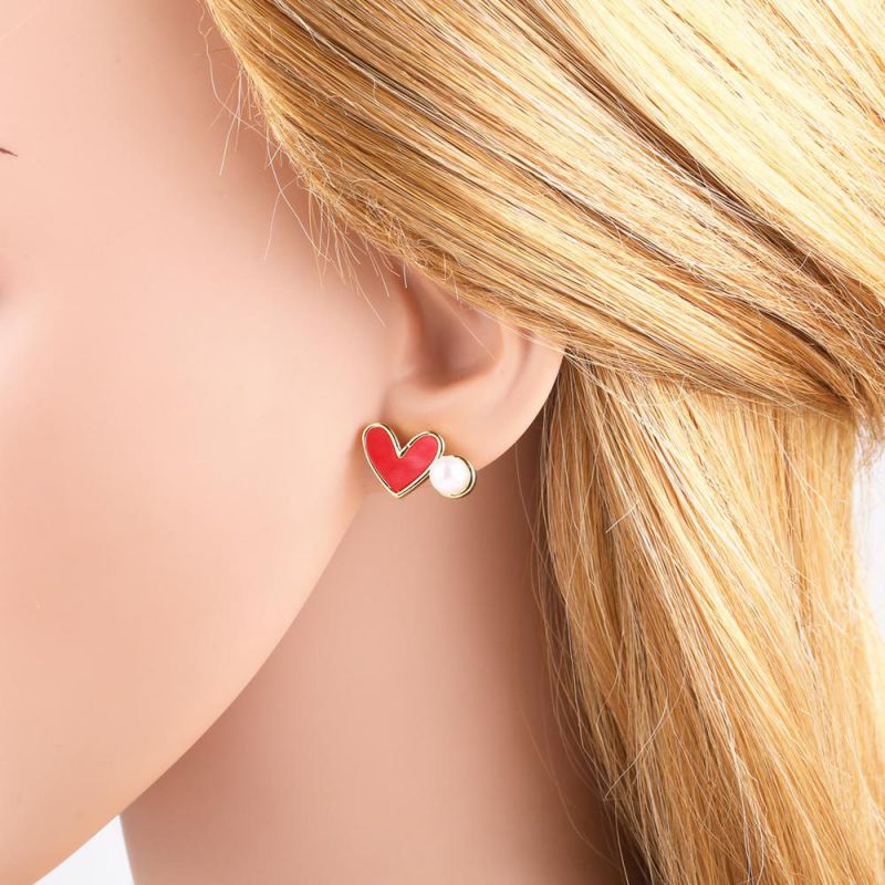 Pendientes De Perla De Corazón Bañados En Oro Y Cobre