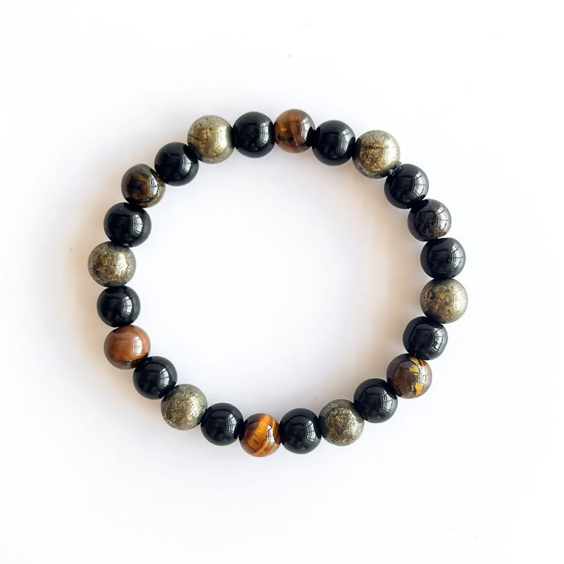Pulsera De Cuentas De Ojo De Tigre Y Obsidiana De 8 Mm