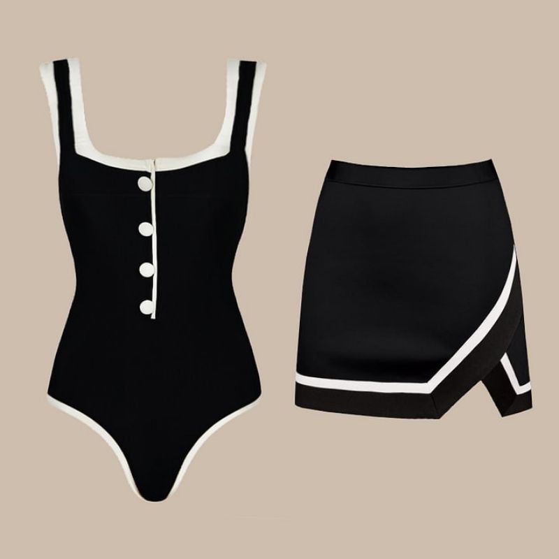 Traje De Baño De Una Pieza De Nailon Con Bloques De Color