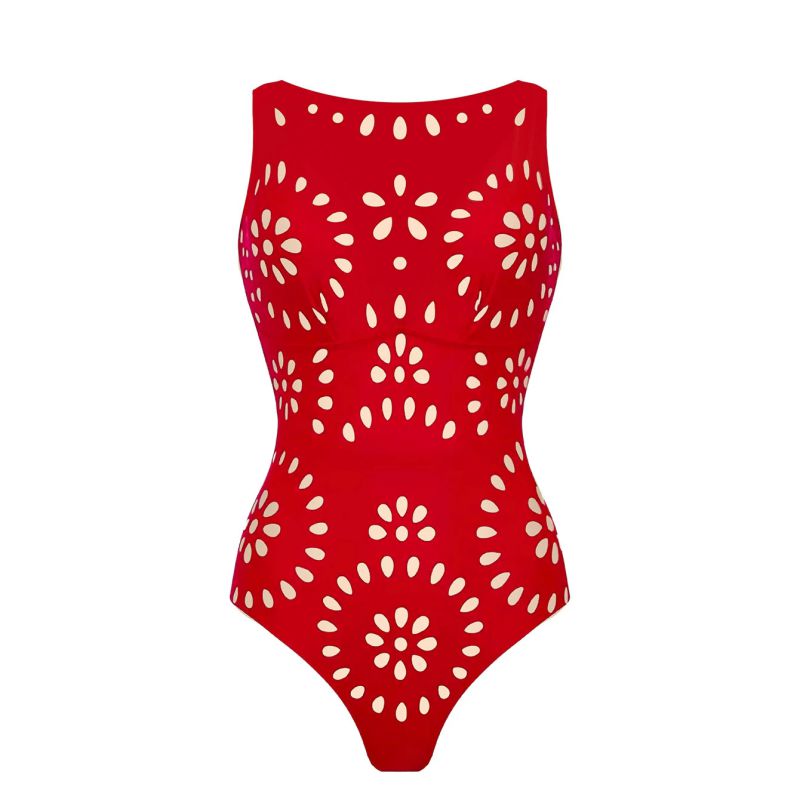 Traje De Baño De Una Pieza Sin Mangas Con Cuello Redondo De Poliéster