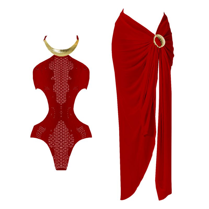 Traje De Baño De Una Pieza De Poliéster Con Cuello Halter Y Hueco