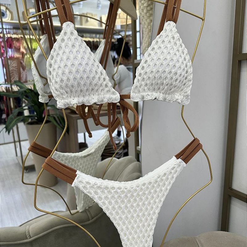 Traje De Baño Bikini De Poliéster Con Cuello Halter