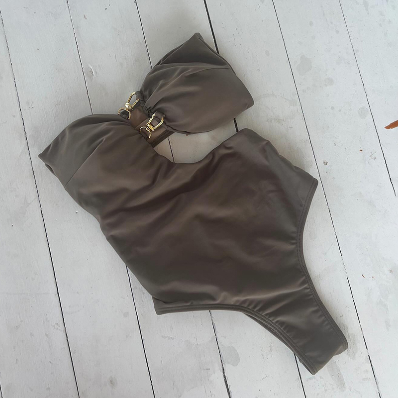Traje De Baño De Una Pieza De Poliéster Hueco Con Encaje Y Vestido De Playa
