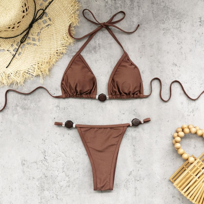 Bikini De Poliéster Con Cuello Halter