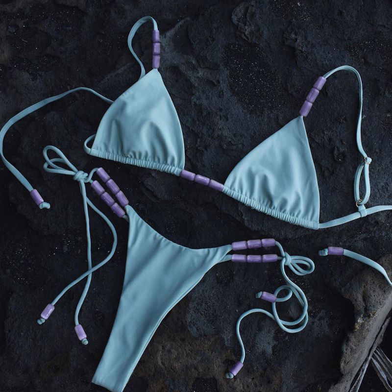 Traje De Baño De Dos Piezas De Poliéster Con Cordones