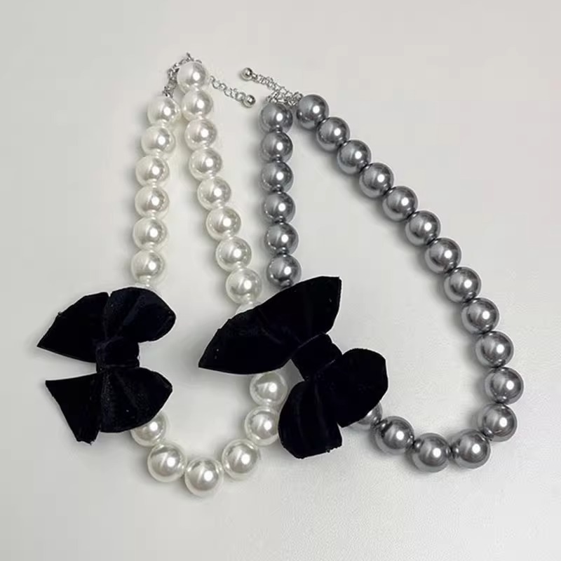 Pulsera De Lazo De Terciopelo Con Cuentas De Perla