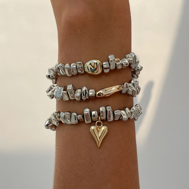 Pulsera De Aleación Con Cuentas Irregulares En Forma De Corazón
