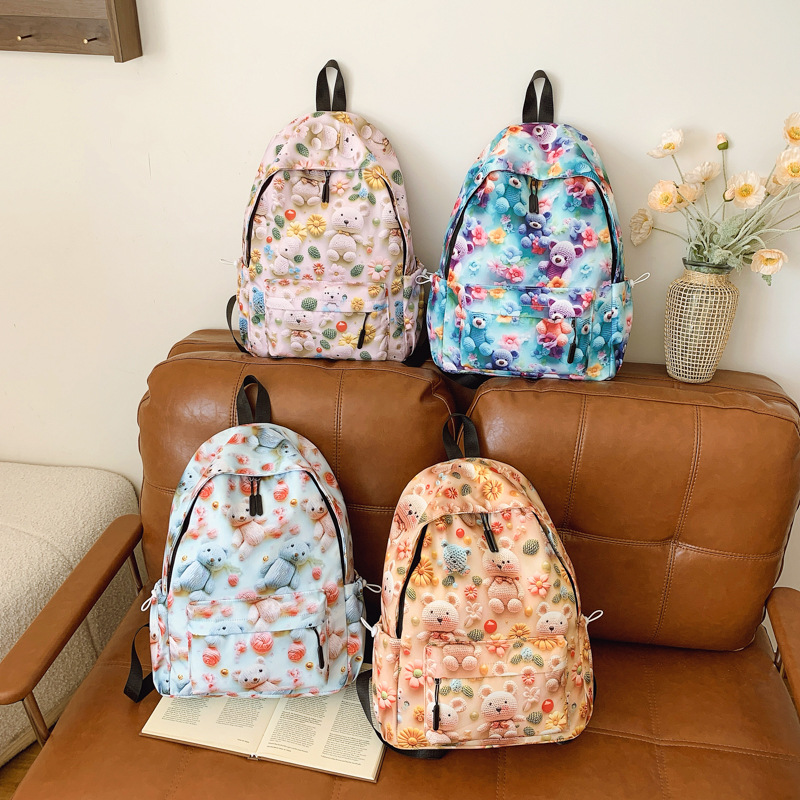 Mochila De Gran Capacidad Con Estampado De Tela
