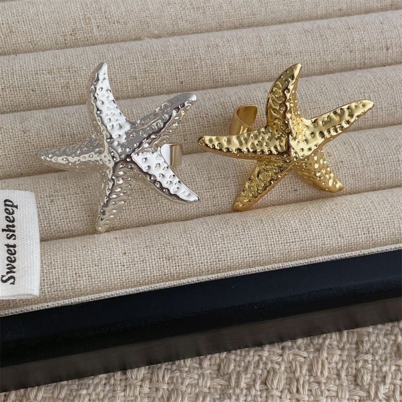 Anillo Abierto De Estrella De Mar De Metal