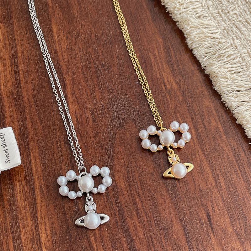 Collar De Perlas De Saturno Con Lazo De Aleación