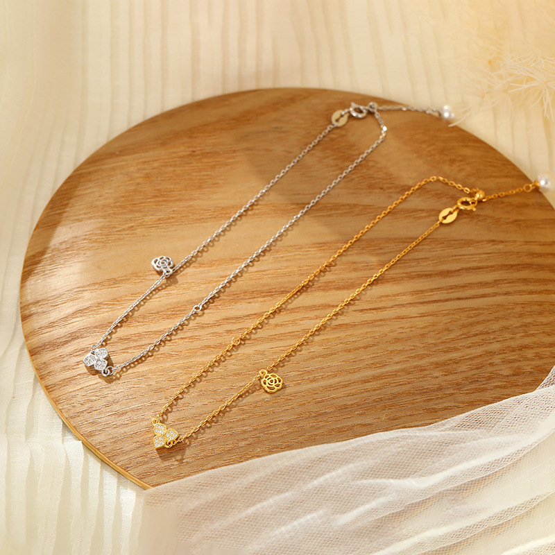 Tobillera De Trébol De Plata Y Diamantes