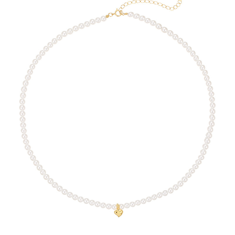 Collar De Corazón Con Cuentas De Perla De Plata