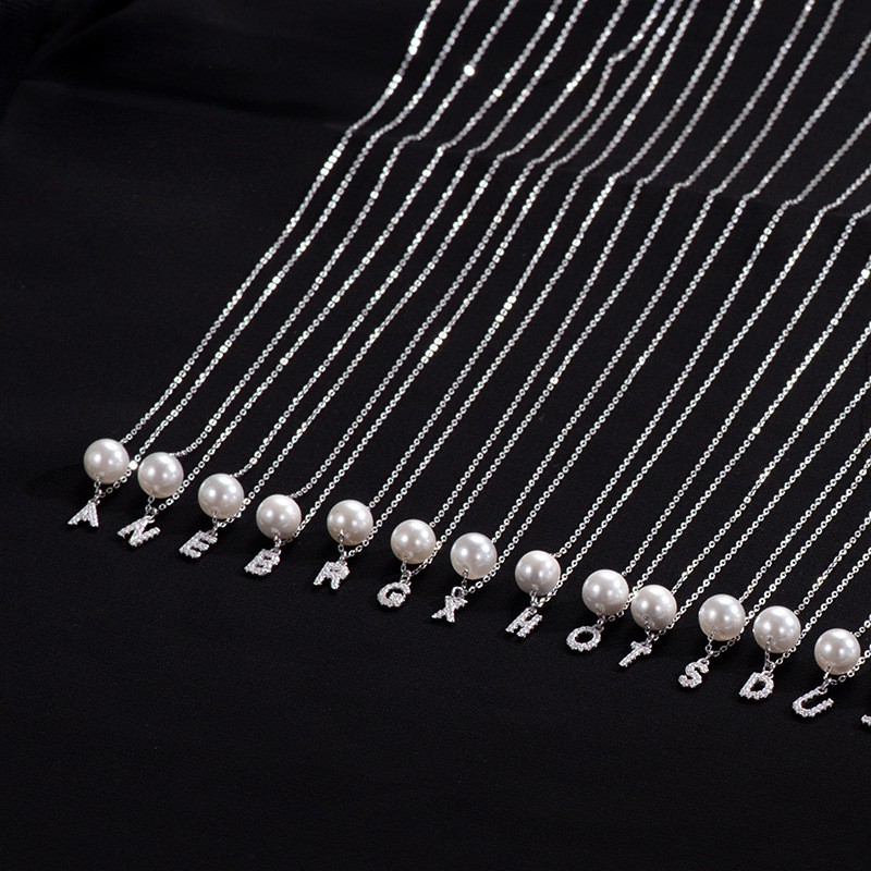 Collar De Perlas De 26 Letras En Plata Y Diamantes