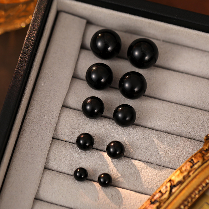 Pendientes Redondos De Ónix Negro