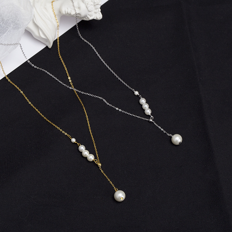 Collar De Perlas De Plata En Forma De Y