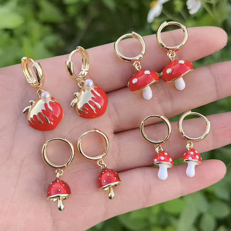 Pendientes De Aro Geométricos Con Forma De Hongo De Cobre Bañados En Oro