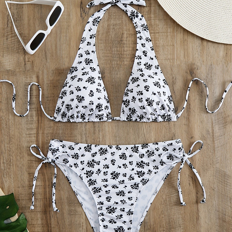 Traje De Baño De Dos Piezas De Poliéster Con Cuello Halter