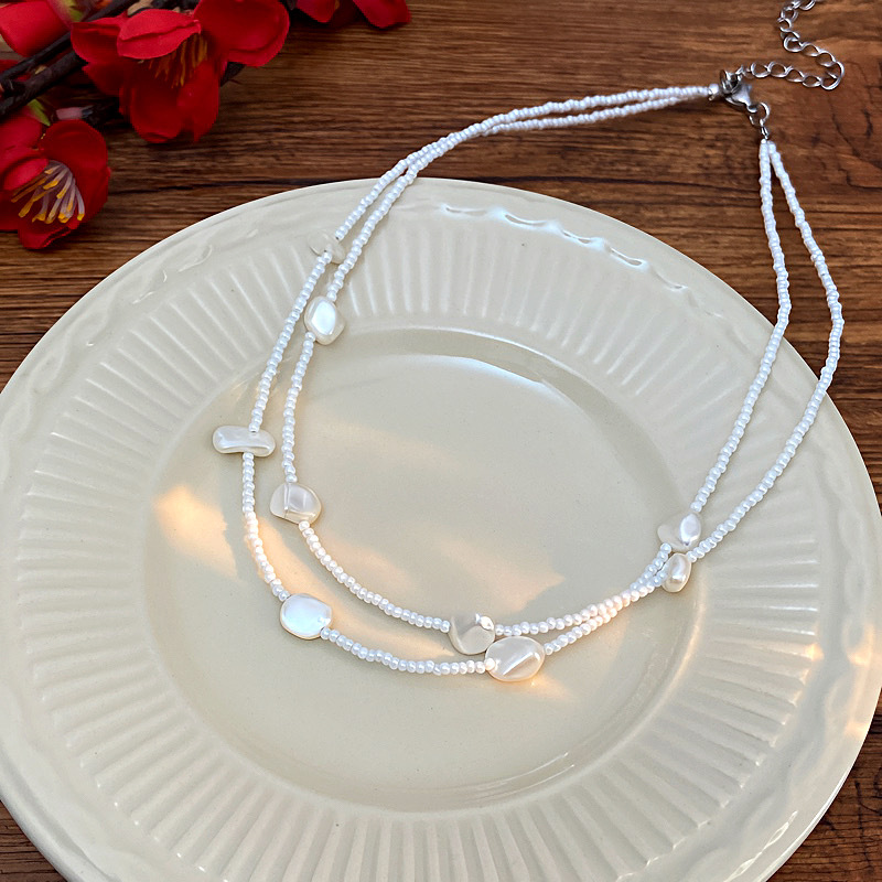 Collar De Doble Capa Con Cuentas De Perlas Irregulares