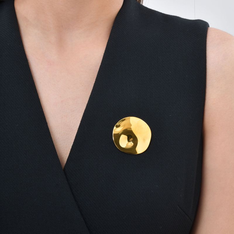 Broche Redondo Irregular Liso De Acero Inoxidable