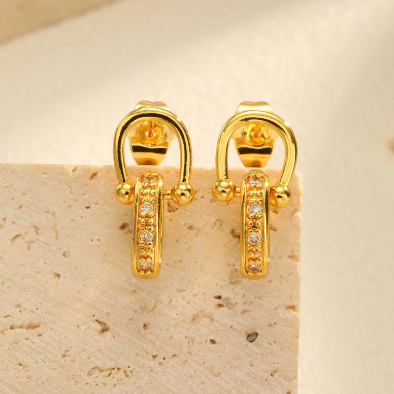 Pendientes Con Hebilla De Herradura De Cobre Y Diamantes