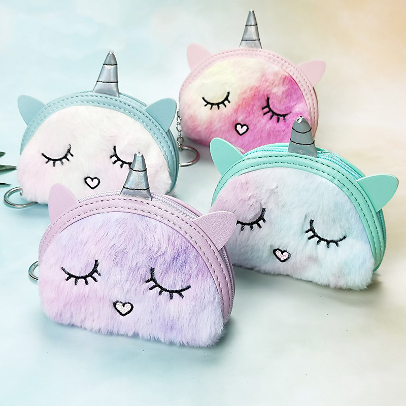 Monedero De Peluche Con Unicornio Bordado