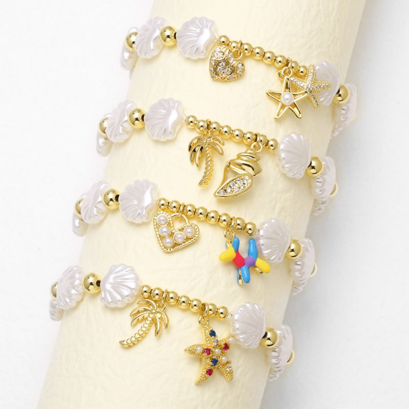 Pulsera De Concha De Perro Globo Estrella De Mar Cuentas De Concha Bañada En Cobre Y Oro