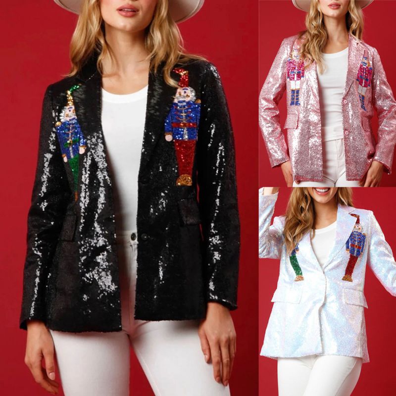 Blazer Con Solapa De Lentejuelas Navideñas