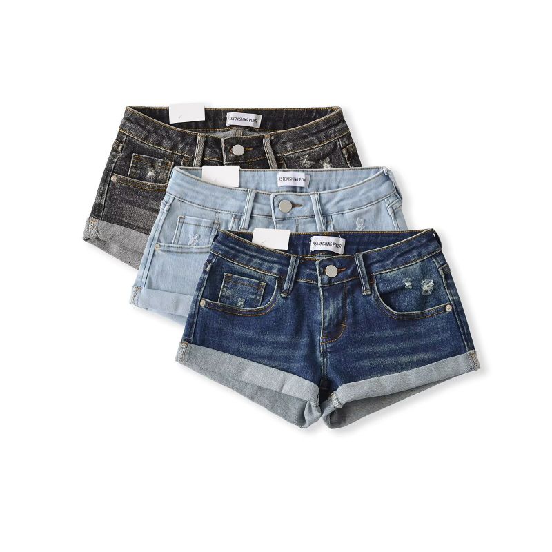 Pantalones Cortos Vaqueros De Tiro Bajo Con Dobladillo