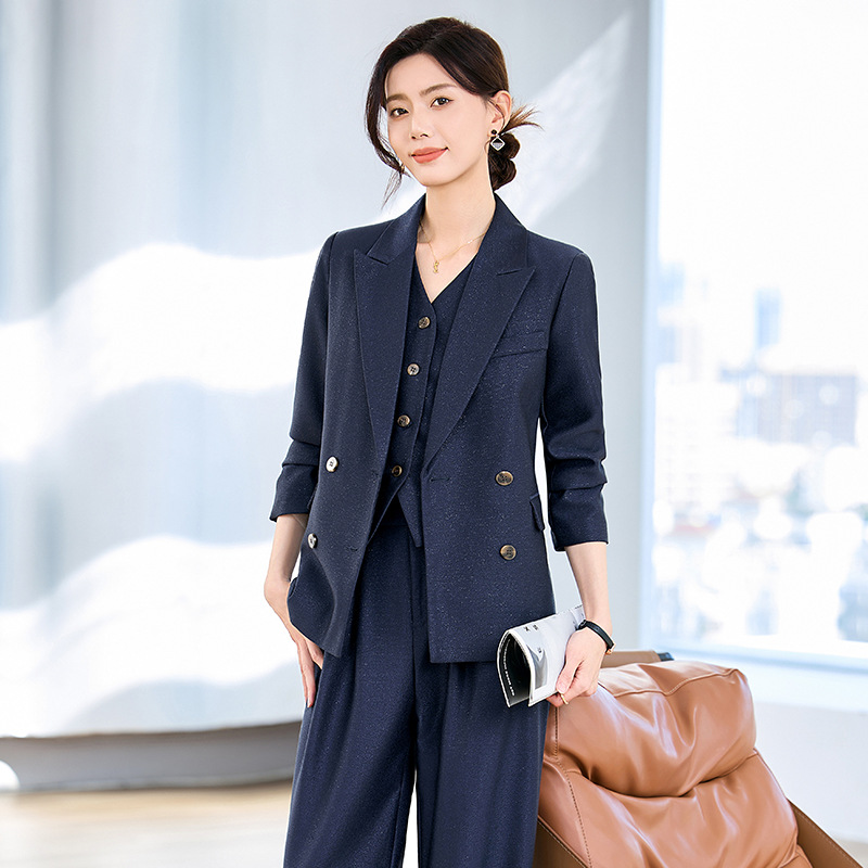 Conjunto De Pantalón Recto Y Blazer Con Bolsillo De Solapa De Poliéster
