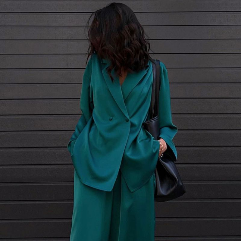 Traje De Dos Piezas De Chaqueta Y Pantalón Con Solapa De Satén