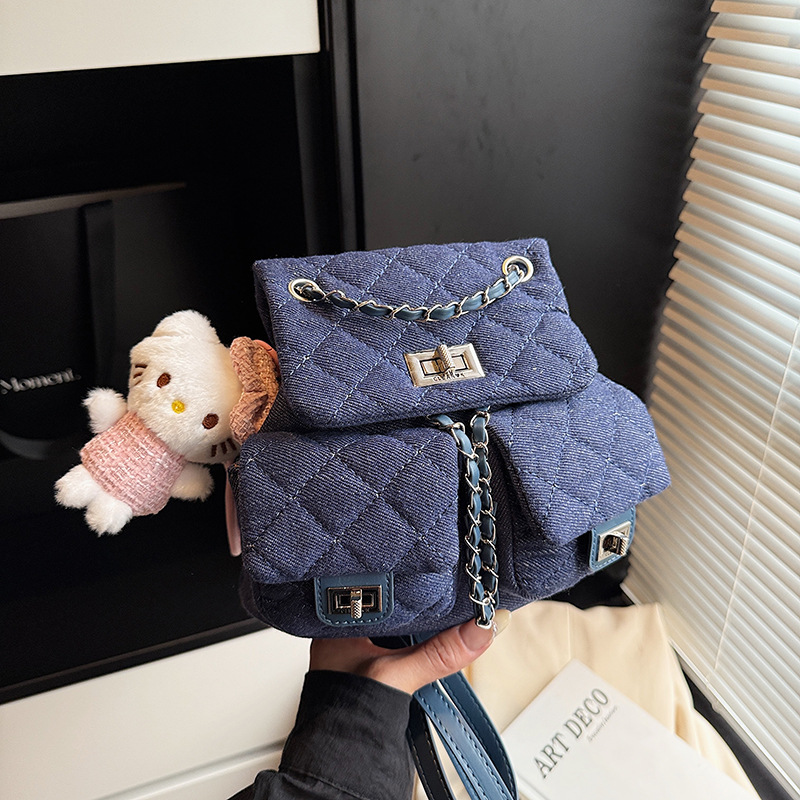 Mochila De Gran Capacidad Con Doble Hombro Y Diseño De Diamantes.