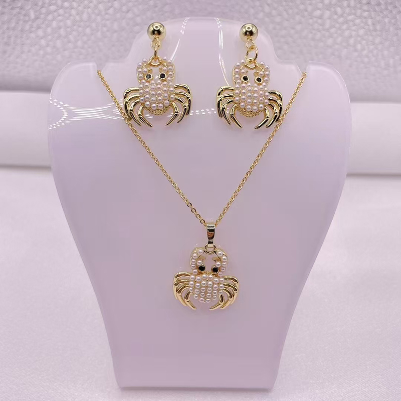 Conjunto De Collar Y Pendientes Con Forma De Cangrejo Y Perla De Cobre
