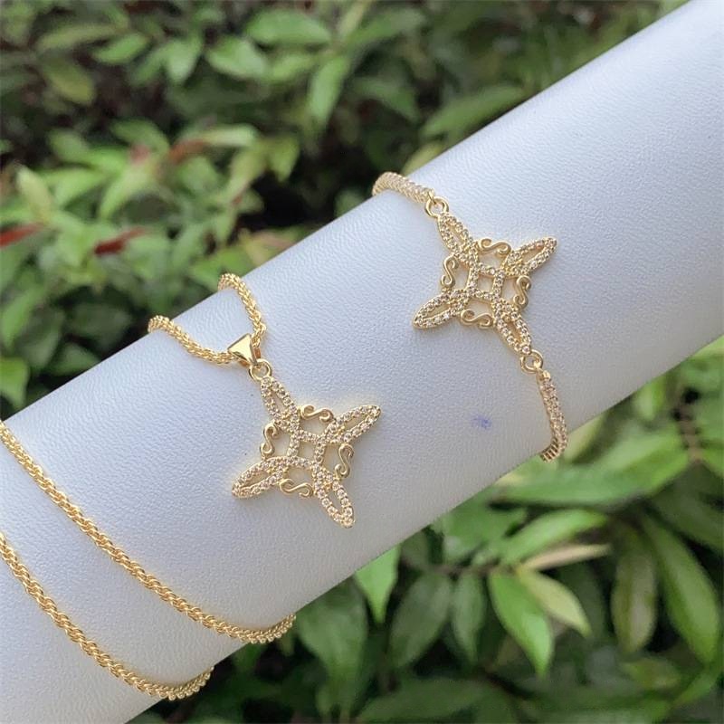 Conjunto De Collar Y Pulsera Con Nudo De Bruja De Cobre Y Diamantes