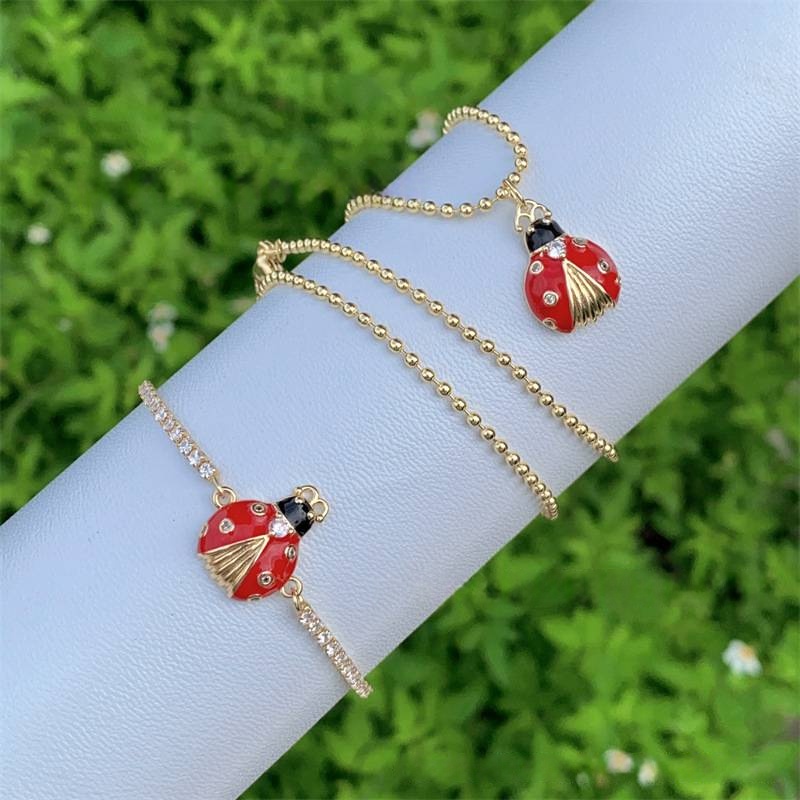 Conjunto De Pulsera Y Collar Con Insectos Bañados En Oro Y Diamantes De Cobre.