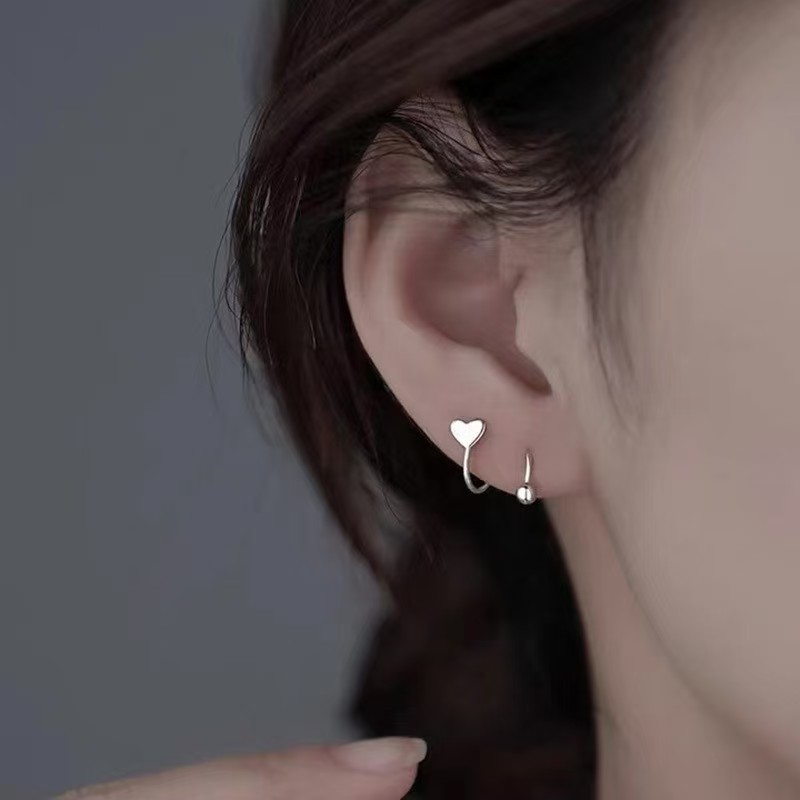 Juego De Pendientes Geométricos Con Corazón Y Estrella De Plata