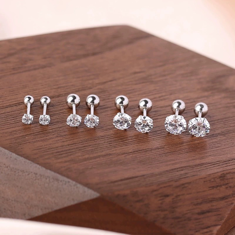 Conjunto De Pendientes Redondos De Plata Y Diamantes