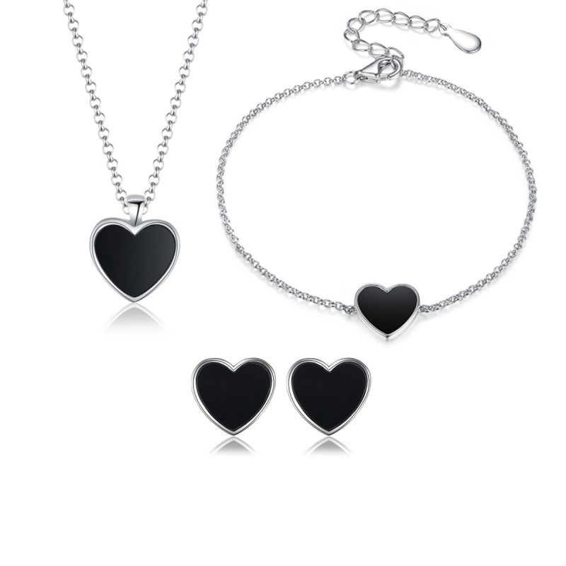 Conjunto De Collar Pulsera Y Pendientes Con Corazón De Plata