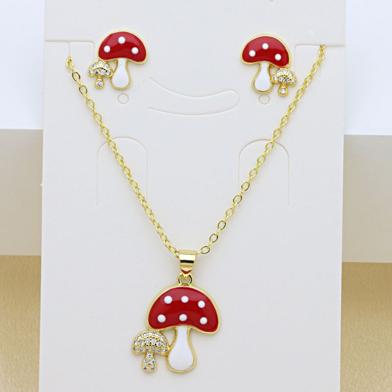 Conjunto De Collar Y Pendientes Con Forma De Hongo De Cobre
