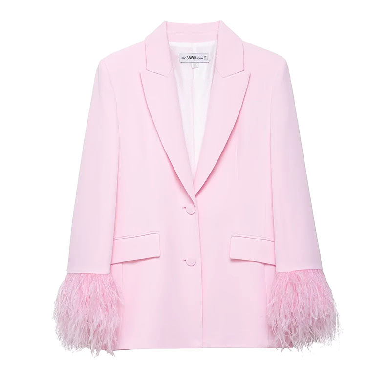 Blazer Con Puños De Plumas Tejidas