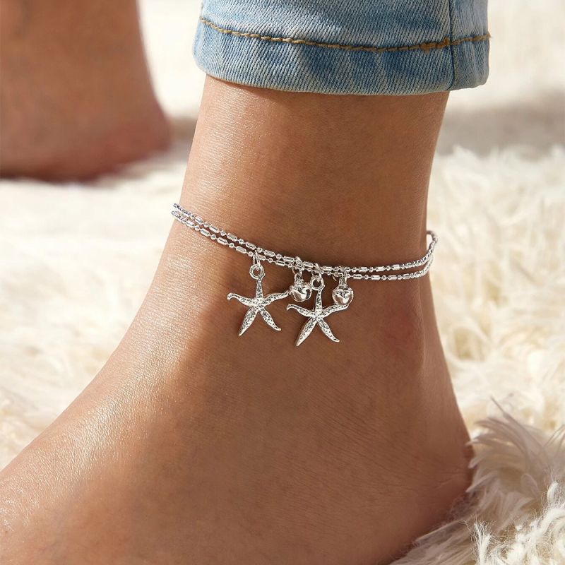 Tobillera De Doble Capa Con Estrella De Mar De Aleación