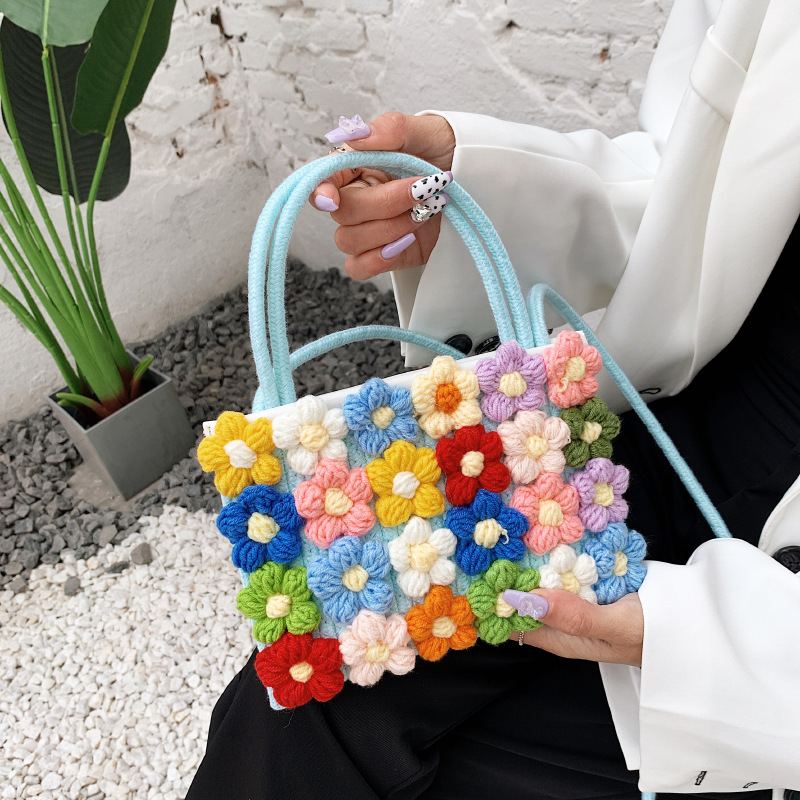 Bolso Bandolera De Flores Tejidas De Algodón Y Lino