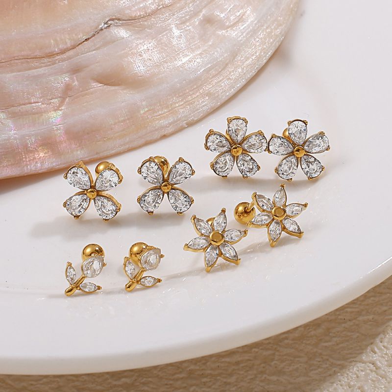 Pendientes De Acero Inoxidable Con Forma De Flor De Diamante