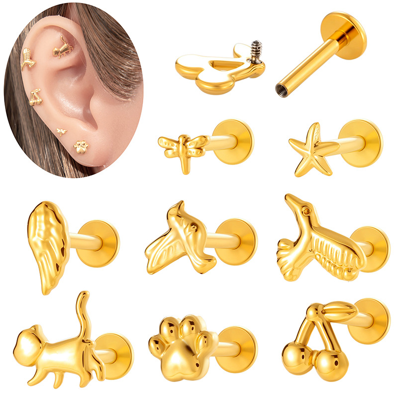 Piercing Geométrico Para Labio. Diseño De Libélula De Aleación Con Alas De Estrella De Cinco Puntas Y Pájaro (individual)