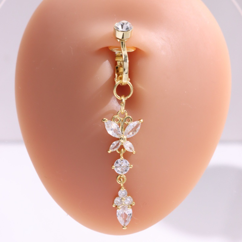 Piercing Para Ombligo Con Forma De Mariposa De Cobre Y Diamante