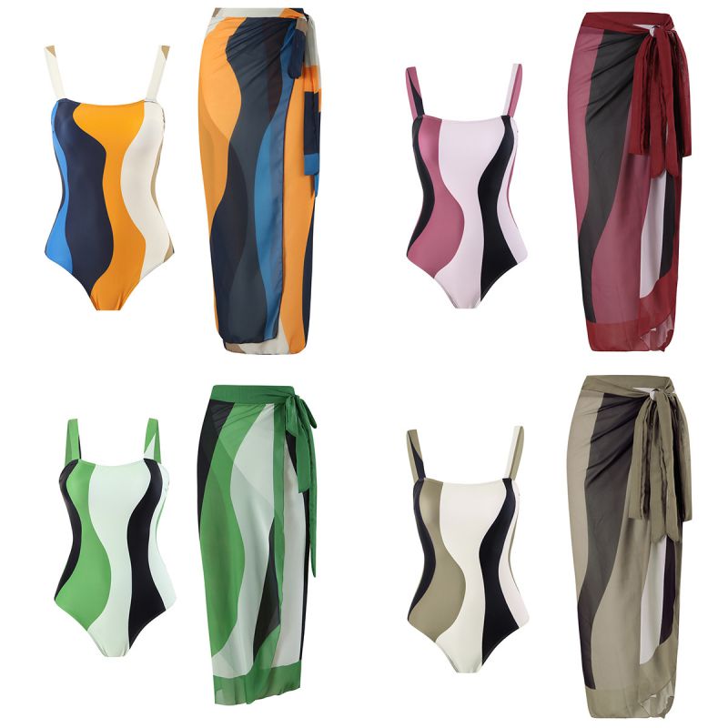 Traje De Baño De Una Pieza Estampado De Poliéster Con Nudo Y Vestido De Playa