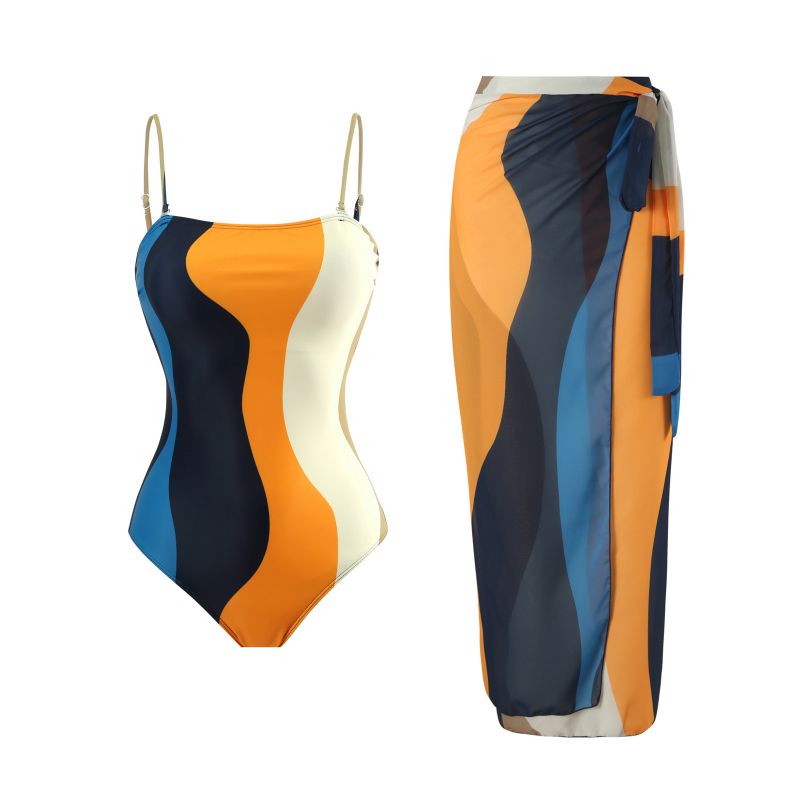 Traje De Baño De Una Pieza Estampado De Poliéster Con Nudo Y Vestido De Playa