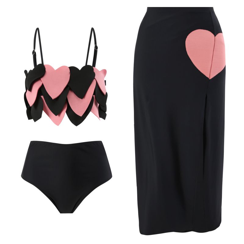 Traje De Baño De Una Pieza Con Capas De Nailon Y Corazón De Amor Conjunto De Vestido De Playa