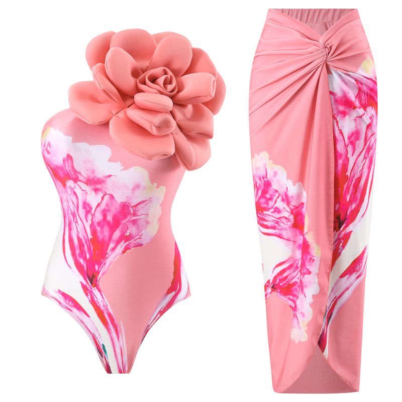 Traje De Baño De Una Pieza Estampado De Poliéster Con Nudo Y Vestido De Playa