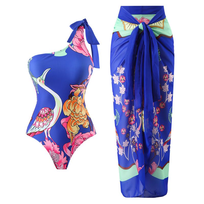 Traje De Baño De Una Pieza Estampado De Poliéster Con Nudo Y Vestido De Playa