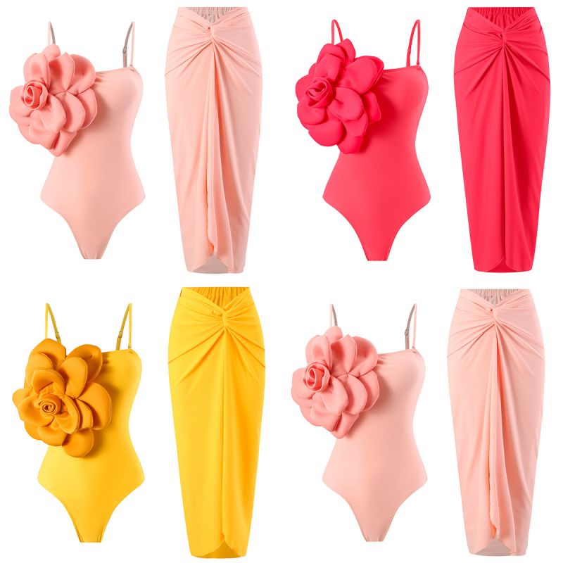 Traje De Baño De Una Pieza Con Estampado Floral De Poliéster Y Vestido Playero Con Nudo